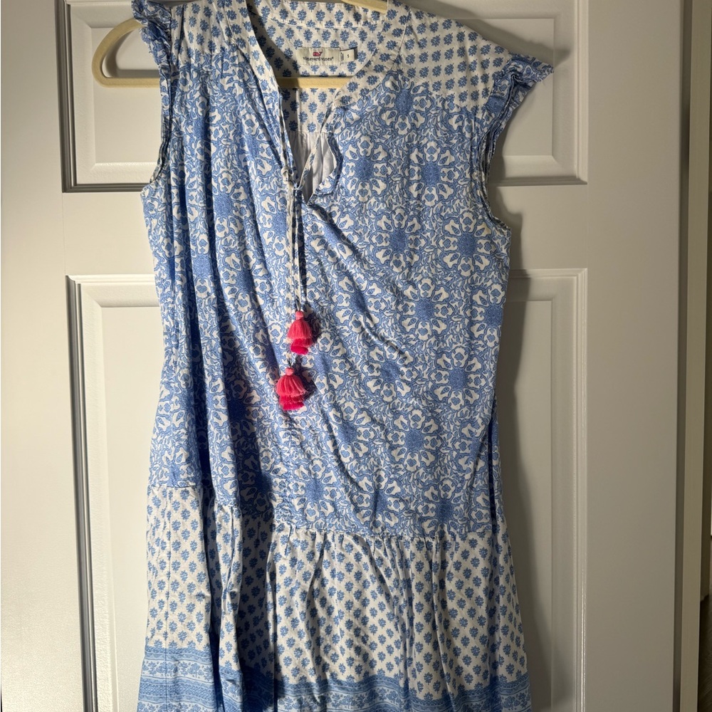 Vineyard Vines Blue and White Patterned Dress with Tassels